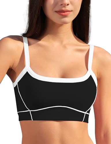Scoop Neck Line Design Sports Bras for Women Soft Light Support Removable Pads Yoga Workout Crop Tank Tops