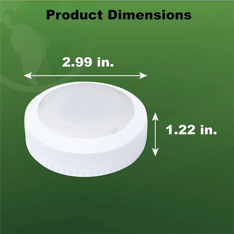 Diagram showing the dimensions of the Ecolight puck light: 2.99 inches in diameter and 1.22 inches in height.