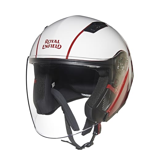 Image of Royal Enfield ISI Certified Lightwing Open Face Riding Riding Helmet Ro Gls Red /Wht XL-620Mm-High Impact Grade Thermoplastic & High Density Head EPS Liner for Superior Impact Protection & Durability