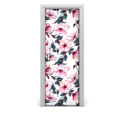 Papel pintado para puertas autoadhesivo de flores hibiscus vinilo decorativo 85x200cm 2