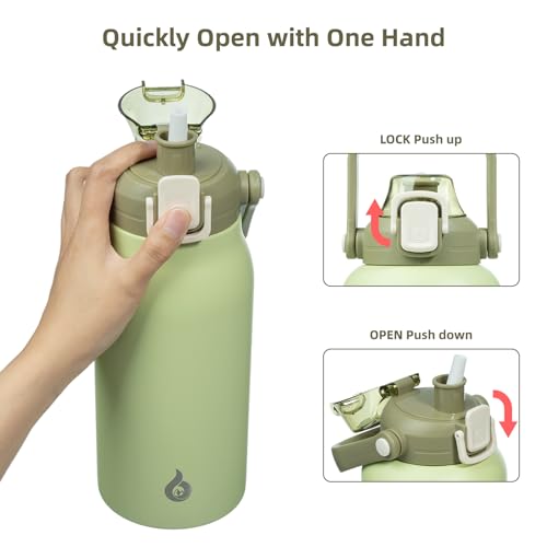 Image of BJPKPK 45oz Insulated Water Bottle with Straw Lid, Stainless Steel Bottle | One-Hand Straw Lid, BPA-Free Leakproof Large Water Bottle with Handle, Keeps Cold & Hot, Vacuum Insulation for Gym & Outdoor