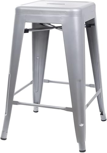 Miniatura 5 de GIA Taburete de mostrador sin espalda de 24 pulgadas cantidad de 1 gris con asiento de madera oscura