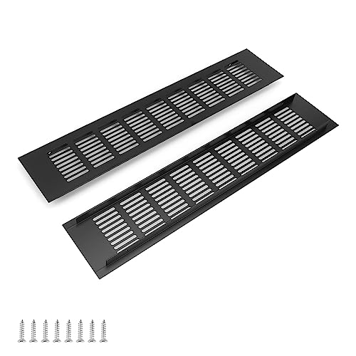 WJUAN 2 piezas Rejilla de Ventilación Negra Rejilla Ventilacion Mueble Cocina, Rejilla de Ventilación Rectangular de 400 mm para Ventilación de Armarios y Dormitorios
