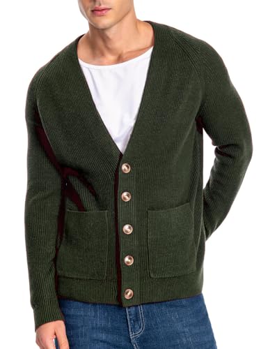 Mettclasi Men's Long-Sleeve Cardigan Sweater - Classic V Neck Button Down Knitted Cardigan with Pockets