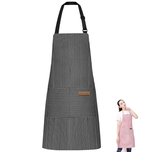 Senshuomy Unisex Apron with Pocket, Adjustable, Striped Pattern, Black, 1pcs - Cosy Home Interiors Senshuomy Unisex Apron with Pocket, Adjustable, Striped Pattern, Black, 1pcs