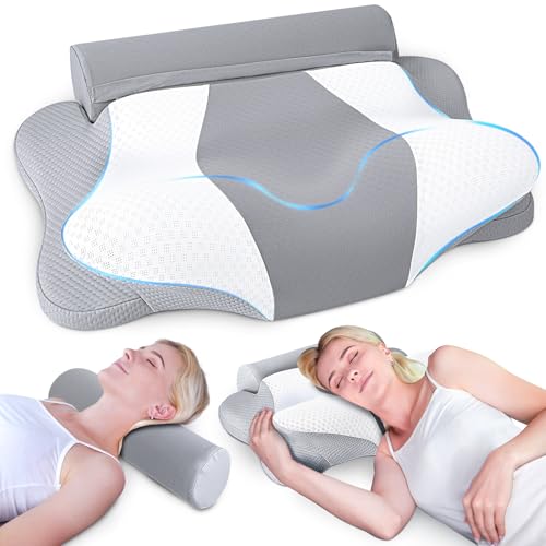 SAHEYER Cuscino Ortopedico Cervicale, 2 in 1 Cuscino Ergonomico in Memory Foam per Dormire, Cuscino per Supporto Cervicale per chi dorme di lato, sulla schiena e sullo stomaco