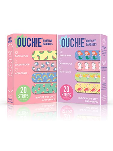 Image of Ouchie Non-Toxic Printed Bandages Double Combo (40 Pack) - Pink & lavender