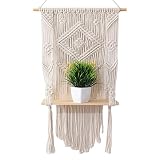 HANWEN Étagère Murale en macramé | Étagères bohémiennes en Corde tissée en Coton Faites à la Main,Étagères flottantes de Rangement murales pour Salons, Chambres, têtes de lit, Chambres d'enfants