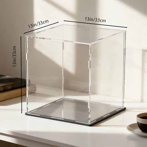 Image of Acrylic Display Case for Collectibles and Toys, Versatile Clear Acrylic Display Box with Black Base for Showcase and Displaying, 13x13x13-inch