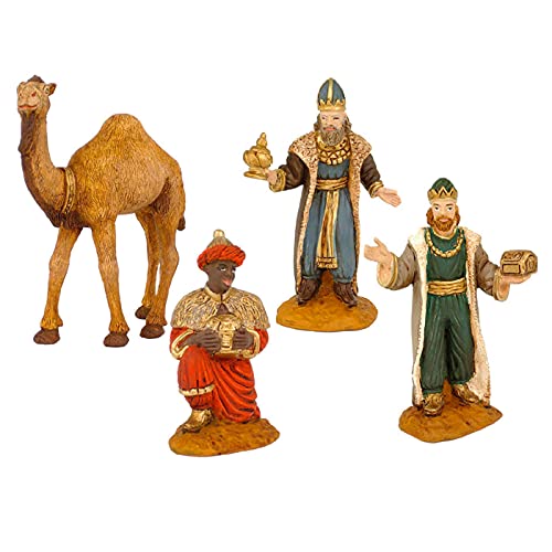 AC - Set de 3 Figuras de Reyes Magos Adorando y Camello - Durexina - Decoración de Belén, Nacimiento, Pesebre, Navidad, 7-10 cm