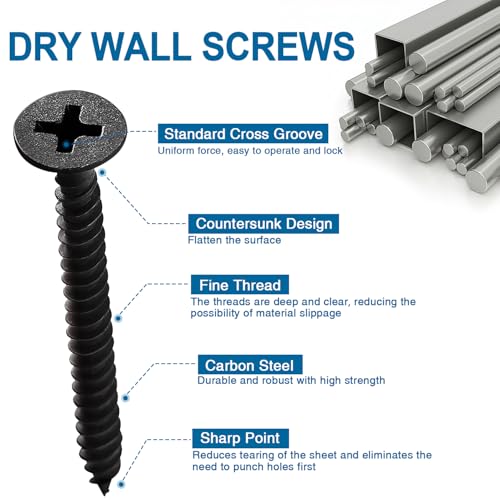 VooGenzek 60 PCS M3.5 * 50 mm Coarse Thread Point Drywall Screws, Phillips Countersunk, Plasterboard Wood Screw, for Wood Black - Image 3