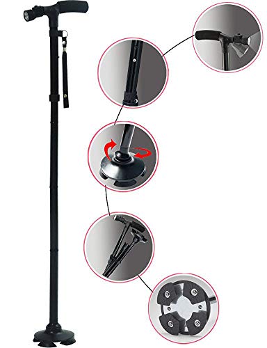 Travel Adjustable Folding Canes and Walking Sticks for Men and Women with Led Light and Cushion Handle for Arthritis Seniors Disabled and Elderly Best Mobility Aids Cane, Extra-Wide Pivoting Head