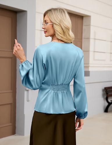 Blooming Jelly Womens Satin Silk Dressy Casual Business Blouse Button Down Long Sleeve Peplum Top Work Shirt Fall Outfit2
