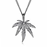 Matériau : acier inoxydable Mendes Pendentif en acier inoxydable Feuille de chanvre Noir