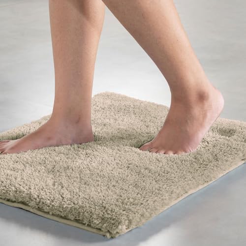 Image of LUXE HOME INTERNATIONAL Microfiber Rectangular Home Bath Mat Super Soft Non Slip Vegas Mats for Bathroom, Kitchen, Bedroom, and Door (60x90 Cm, Beige) Pack of 1