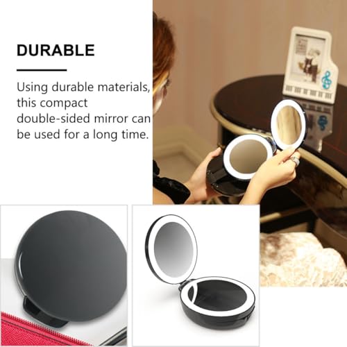 Miroir de maquillage pliable double face noir compact en ABS - 4
