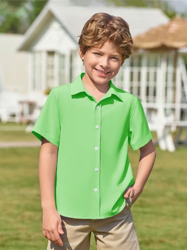 Image of Haloumoning Boys Short Sleeve Dress Shirts Button Down Formal Uniform Shirt