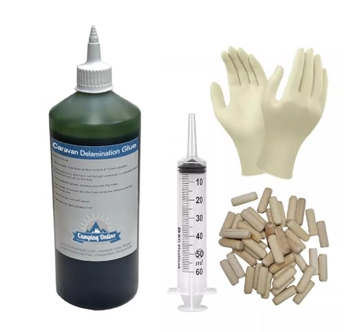 Pennine Green Polyurethane One Shot Adhesive Caravan Floor Delamination Repair Kit + 30 Dowells + Latex Gloves + Syringe