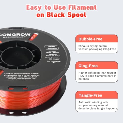 Image of Comgrow PETG 3D Printer Filament 1.75mm, High Precision and Tough 3D Printer Filament 1kg (2.2LBS), Dimensional Accuracy + /- 0.02 mm, Fit Most 3D Printers Gradient Red White