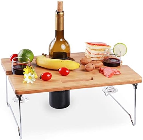 INNO STAGE Portable and Foldable Wine and Snack Table for Picnic Outdoor on The Beach Park or Indoor Bed-2 Positions