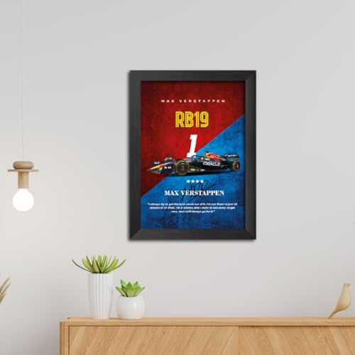 Image of TenorArts Max Verstappen Poster Frame F1 Racing Car RB19 Formula One Photo Framed Painting with Matt Finish Black Textures (12 inches x 9inches)