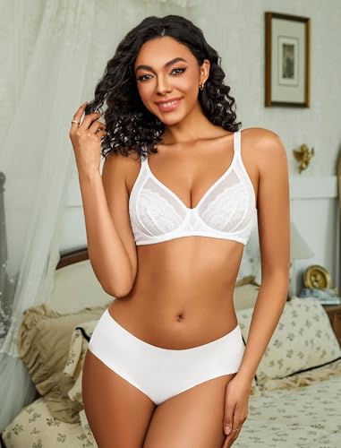 Image of Avidlove Womens Lace Bras Sexy Underwire Unlined Bra V Neck Mesh Everyday Bra Lingeries No Padded