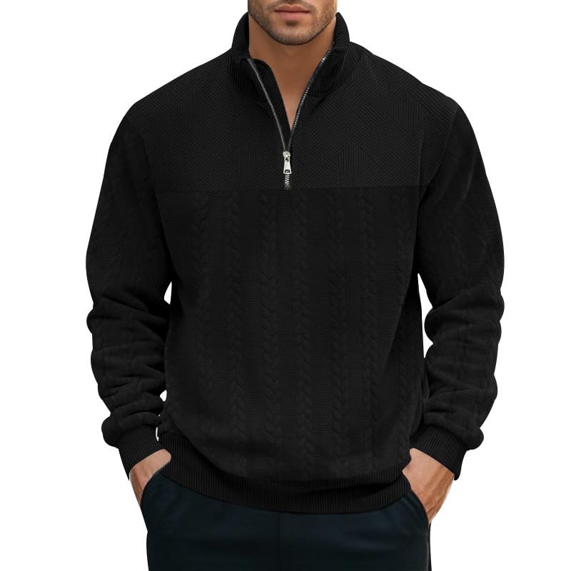 Mens Quarter Zip Pullover Long Sleeve Classic Mock Neck Sweatshirt Casual Outdoor Quater Zip Pullover Men