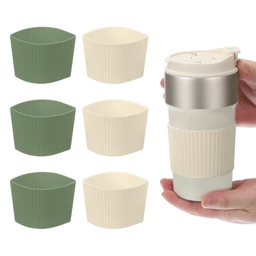 uxcell 6Pack Coffee Cup Sleeves, Reusable Silicone Heat Resistant Cup Protective Sleeve Nonslip Mug Protector Cover for Home Travel Coffee Mug Glasses Water Bottle Boots, Green/White
