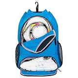 Fußball tasche, Basketball Kordelzug Rucksack Verstellbar Tunnelzug Daypack mit Ballfach & Schuhfach und Nasstasche Sporttasche für Herren Damen, Blau