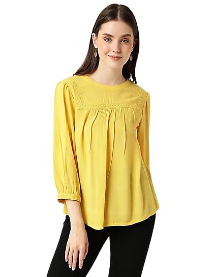 Image of Marks & Spencer Womens Solid Viscose Round Neck Regular Fit Top