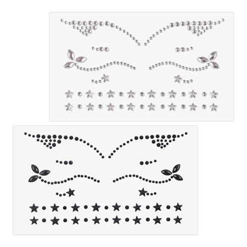 Eyeliner Gems for Cat Face Makeup, Rhinestone Festival Eyeliner Face Bindi Decorations Jewels Body Glitter Crystal Tattoo Sticker for Men Women Kids Halloween Prank Makeup Costume 2Sheets