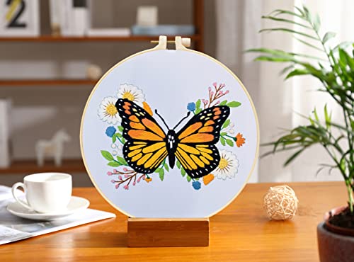 Yutaohui Butterfly Embroidery Kit With Flower,Flora Embroidery Kit For Adults Beginner,Stamped Cross Stitch Kit For Starters With Instruction,Hoop(7.9Inch*7.9Inch),Needles,Cloth And Thread. #TOP3