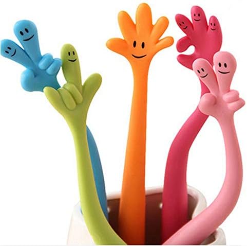 Uooker 6 Pack Cute Pens Interesting Fun Bend Finger Ballpoint Pens Silicone Cartoon Ballpoint Ink Gel Pens for Kids Novelty Pens for School Office Family(Random Color)