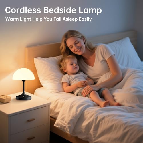 Image of Dawnwake Mushroom Lamp Cordless Lamp Table Lamp,Outdoor Waterproof Shower Lamps,5000mAh Rechargeble Battery Operated Dimmable Touch Desk Lamps,LED Night Light for Bathroom Patio Camping Outdoor(Black)