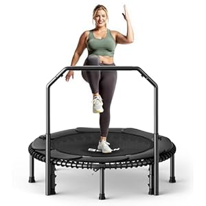 BCAN Rebounder-Trampolin für Erwachsene, 122 cm, 250 kg Belastbarkeit, mit Bungee-Seilen, verstellbarem Griff, stabil, leise – Schwarz