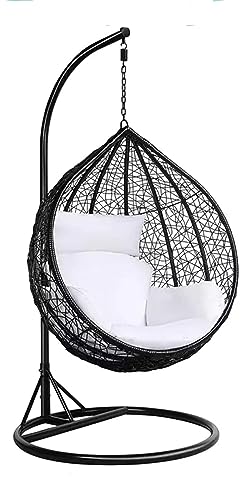 Image of Single Seater Swing Chair with Stand and Cushion Hammock Swing for Adult Outdoor Indoor Garden Living Room Balcony Hanging Chair (Black & White2)