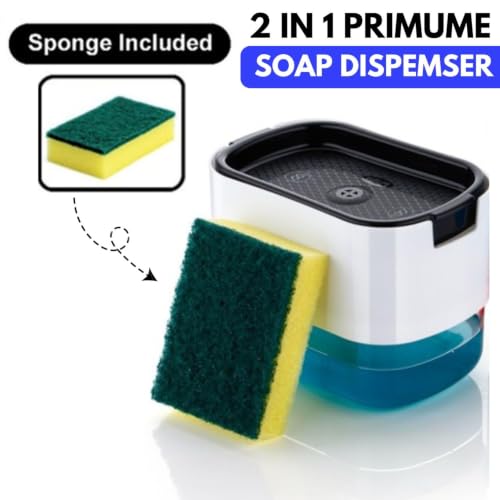 Image of MARKWELL 2 in 1 Kitchen Soap Dispenser with Sponge Holder, 400ml Dishwash Liquid Dispenser for Kitchen Sink, Refillable Dish Soap Pump, Liquid Soap Dispenser for Kitchen & Bathroom
