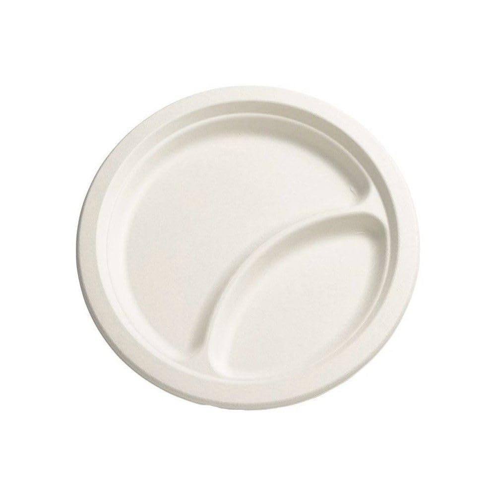 Generico 50/150/500 Piatti piani usa e getta A 2 scomparti da 22cm BIOCOMPOSTABILI PIATTI A DUE SCOMPARTI campeggio, picnic, feste, barbecue, compleanni (500 PIATTI)