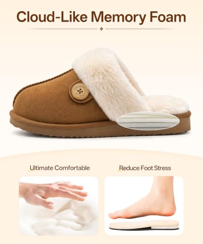 Image of Litfun Fuzzy Memory Foam Slippers for Women Indoor Outdoor House Shoes