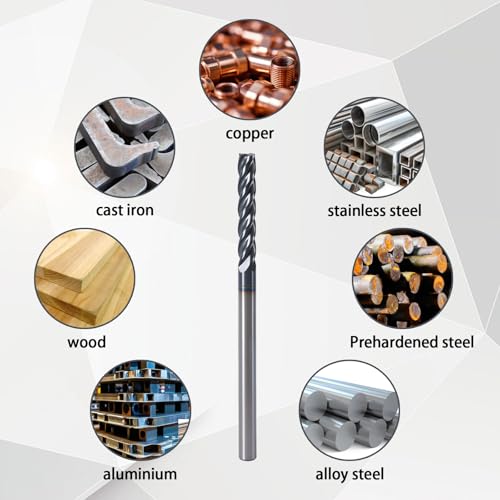 Image of Carbide Square End Mill Set, 5Pcs 4 Flute 1 /4 inch Cutting Diameter,1-1 /2 inch Thread Deep, 4 inch Overall Length, Micro Grain Carbide Mill Bits for Alloy Steels /Hardened Steels