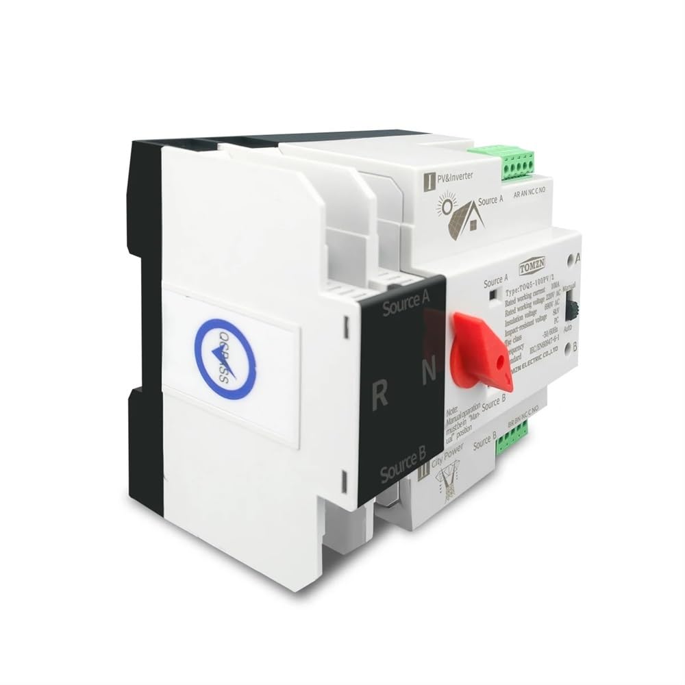 Interruttore Magnetotermico Guida DIN monofase ATS. for PV. E inverter Dual Power Power Selettore di trasferimento automatico interruttori ininterrotti 2P 63A 100A 125A Differenziale Riarmo Automatico