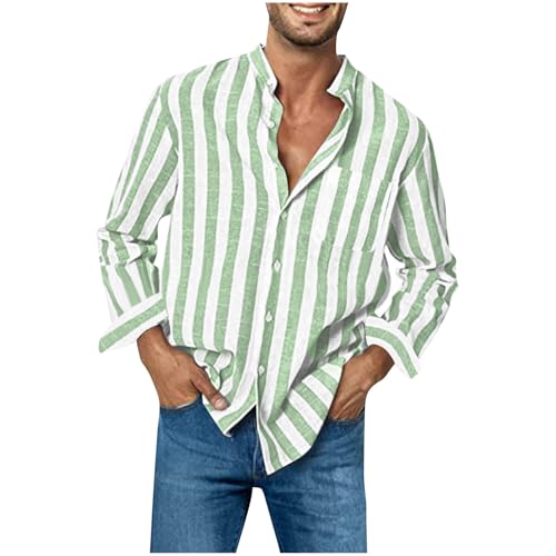 Mens Long Sleeve Shirts Casual Button Down Fashion Stripe Print Tops Loose Fit Lapel Blouse Shirt with Pocket2