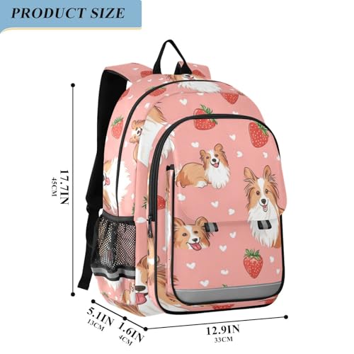 Shetland Sheepdog Strawberry Dogs Pattern Backpack for Boys Girls Elementary School Bag Kids Bookbag Travel Rucksack With Reflective Stripes2