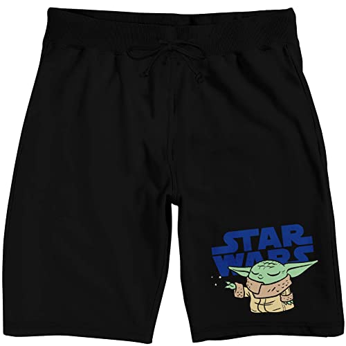 The Mandalorian Grogu Star Wars Logo Men's Black Sleep Pajama Shorts