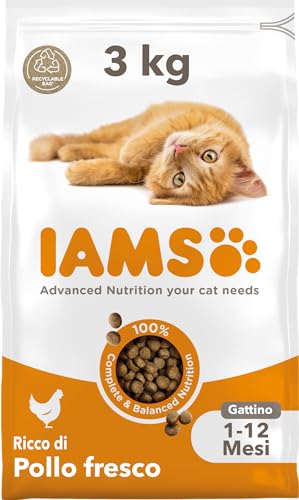 IAMS Cibo secco per gattini con ricco di pollo fresco da 1-12 mesi, 3 kg