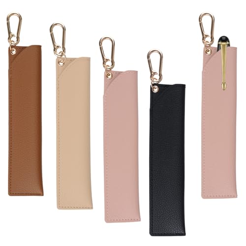 HACRAHO Genuine Leather Pen Case Holder,4 PCS All-Inclusive Single Pen Case Holder Protective Sleeve Cover for Fountain Ball Points Pencils Touch Office Desk Supplies(All-Inclusive)