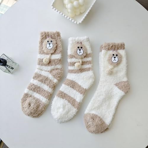 Image of 5 Pairs Fuzzy Socks for Women, Winter Thickening Coral Velvet Cozy Socks, Warm Home Sleeping Socks, Cute Animal Slipper Socks