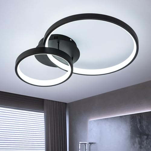 CHYING Modern LED Ceiling Light Black Flush Mount Ceiling Light Fixture Contemporary Ceiling Lighting for Bedroom Kitchen Foyer Study Room, 40W Cool White 6500K