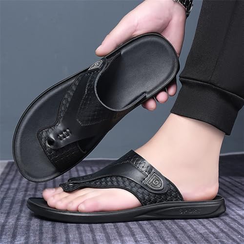Men's Fashion Flip Flops Leather Slides Open Toe Comfort Casual Outdoor Slippers Summer Fisherman Slip On Sandals for Men4