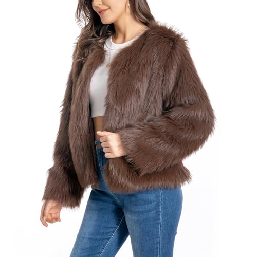 WELLATENT Fur Coats For Women, 2025 Plus Size Faux Fuzzy Jacket